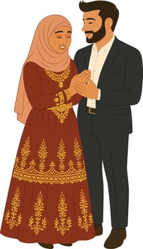 Muslim Couple in Traditional Attire Holding Hands vector