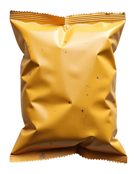 Crumpled golden snack pack shows satisfying enjoyment of quick treat png