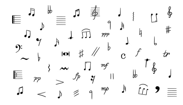 Set of musical notes isolated on white background. Black and white illustration. vector