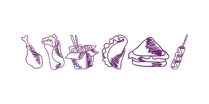 Extensive collection of food and drink web icons showcasing beverages, snacks, fast food, kitchenware, utensils, and culinary symbols for digital design projects vector