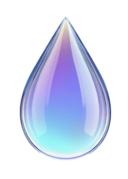 A single glossy water drop displays vibrant colors. This transparent liquid element is isolated on a clear background, perfect as a clean image. png