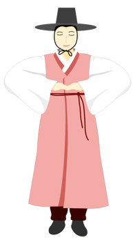 Illustration of Korean man in vintage red and white national costume png