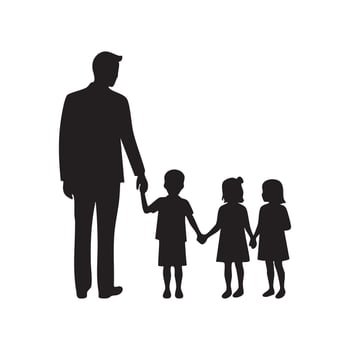 Father Walking with Three Children Holding Hands Silhouette vector