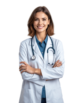 Female Doctor with Stethoscope and Arms Crossed standing professionaly png