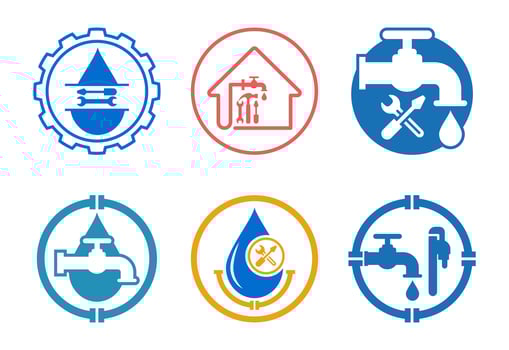 Water supply service icons set design. Plumbing repair service sign symbol vector