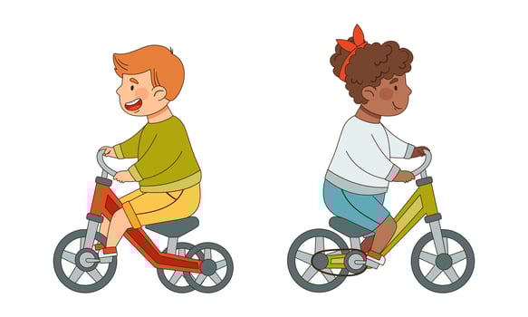Little Boy and Girl Driving Bicycle Enjoying Outdoor Activity Illustration Set vector