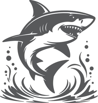 Gray Shark Silhouette Leaping from Ocean Waves Stylized Graphic Illustration Aquatic Animal Design vector