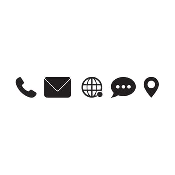 Communication icon set in black. Email, location, internet vector
