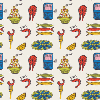 Colorful seafood pattern design vector