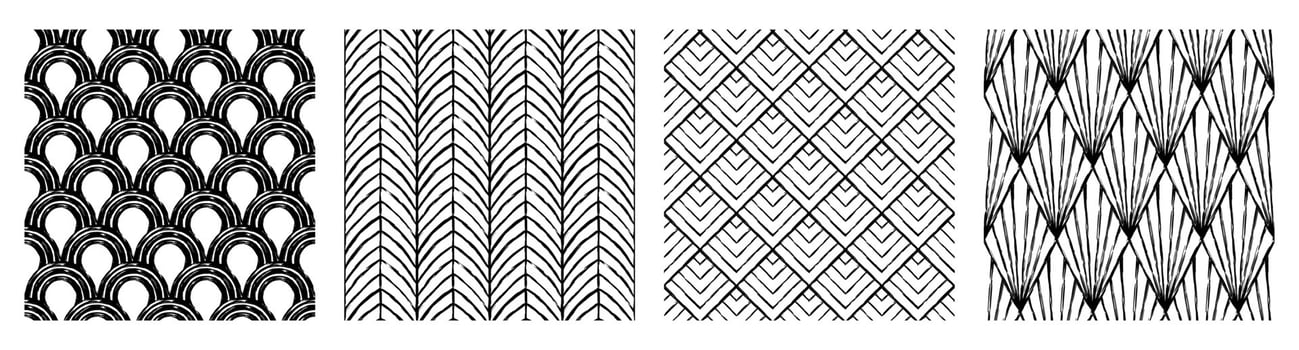 Beauty Contemporary printable seamless pattern with abstract line, dot, shape brush stroke in black and white colors. Boho background in minimalist style Illustration for wallpaper fabric vector