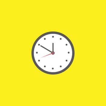 Flat Wall Clock Icon with Hour Minute and Second Hands on Yellow vector