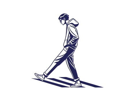 Monochrome Illustration of a Person Walking on a Crosswalk vector