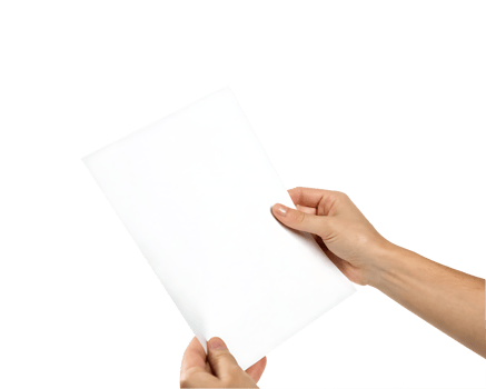 Person holding a blank white paper on transparent background. png