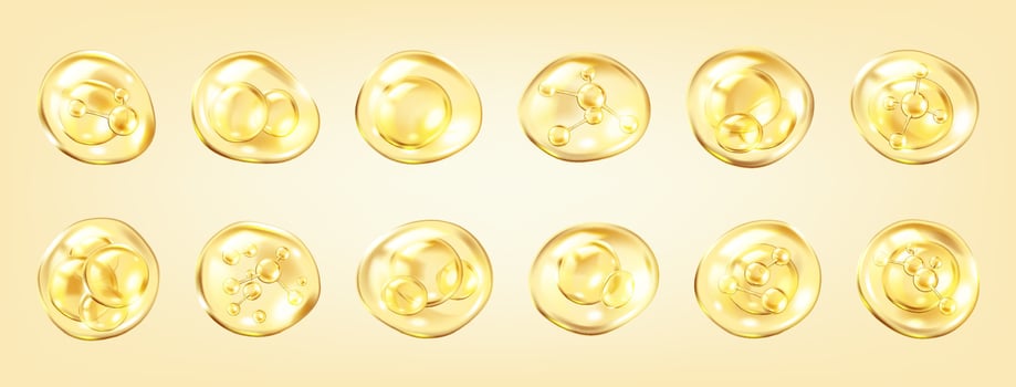 Golden oil droplets for skincare vector