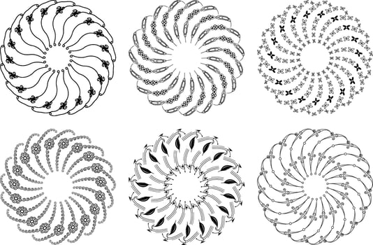 Abstract Decorative Black and White Line Art Mandala Patterns Set vector