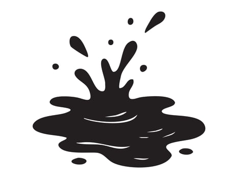 Black silhouette of water splash with droplets isolated on white background, graphic illustration. concept of liquid, splatter, motion, dynamic shape, icon, logo, design element vector