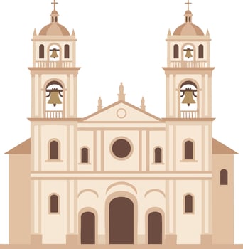 Historic Cathedral building with twin bell towers and classical architecture illustration vector
