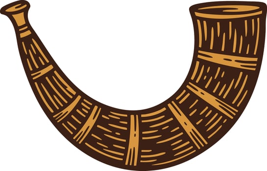 Vintage wooden hunting horn with carved details and rustic texture illustration for traditional music and outdoor themes vector