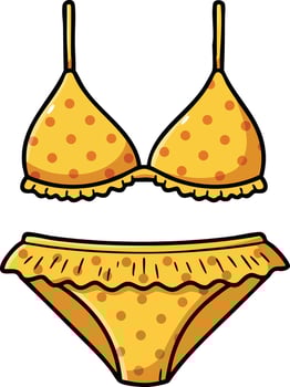 Yellow polka dot bikini set with ruffled edges summer swimwear design illustration vector