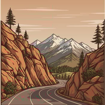 Mountain road winding through rocky landscape vector