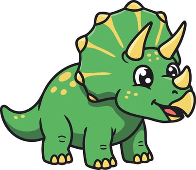 Cute cartoon triceratops dinosaur illustration with bright green colours and playful expression for children design and education vector