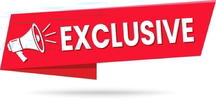 Exclusive Banner Megaphone Label for Promotions, Sales, and Ads, Special Offer Badge, vector