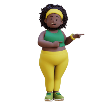 3D plus size overweight african woman pointing to side png