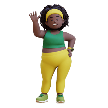 3D plus size overweight fat african woman Waving, Ready for Fitness png