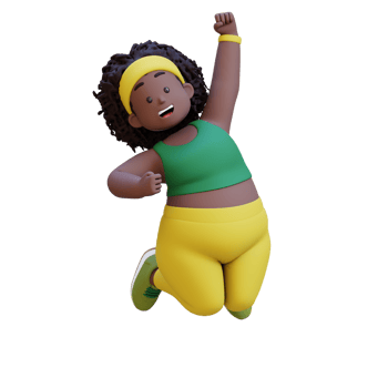 3D plus size overweight african woman in sportswear jumping with excitement png