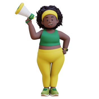 3D Cartoon of a Happy Chubby african woman Announcing with Megaphone png