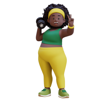 3D Plus Size Overweight african woman with Dumbbells giving peace sign png