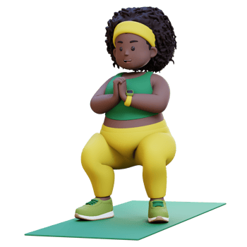 3D Plus Size Overweight african woman Doing Squats on a Yoga Mat png