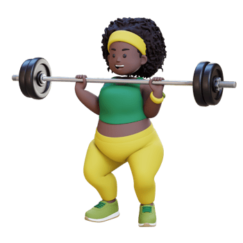 3D Plus Size Overweight african woman workout with barbell png