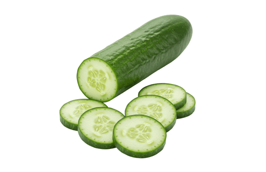Fresh whole cucumber and sliced segments present a vibrant green and organic appeal on a clean black backdrop, transparent background png
