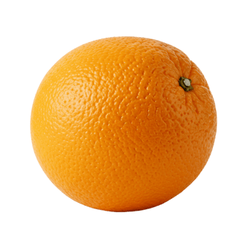 Vivid close-up of a single orange fruit against a transparent background, showcasing its textured peel and vibrant color. png