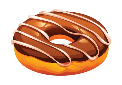 Delicious chocolate donut topped with elegant white icing stripes, a classic sweet treat for any occasion. Cartoon illustration vector