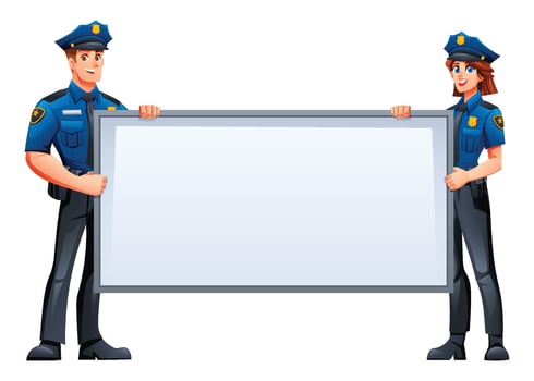 Cartoon police officers with a blank sign vector