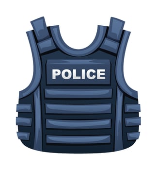 Police bulletproof vest, a protective garment worn by officers for safety during dangerous situations. Cartoon illustration vector
