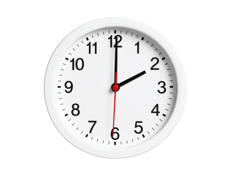 A white clock shows two oclock isolated on transparent background png