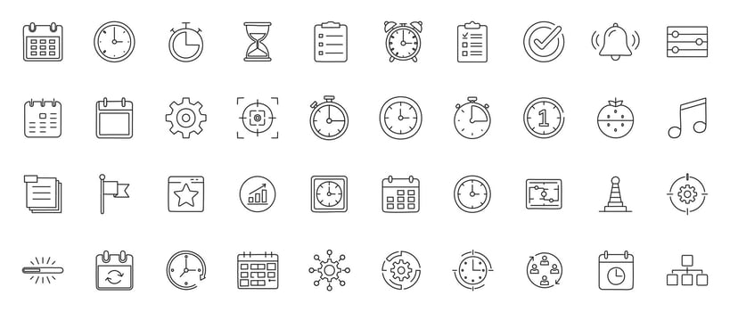 Productivity Time Management Line Icons Minimal Outline Icons of Efficiency, Planning, and Task Management vector