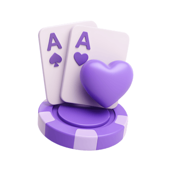 3D Render Poker Chip Two Ace Cards Purple Heart Icon Gambling Casino Game png
