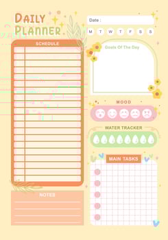 adorable daily planner with mood tracker and note for stationery element vector