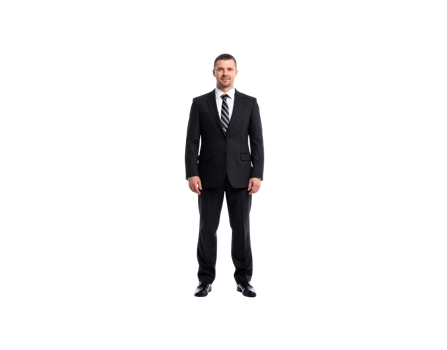 Confident Businessman in Striped Suit Standing Tall Isolated. png