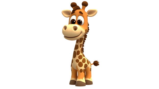 Animated giraffe character isolated on transparent background. png