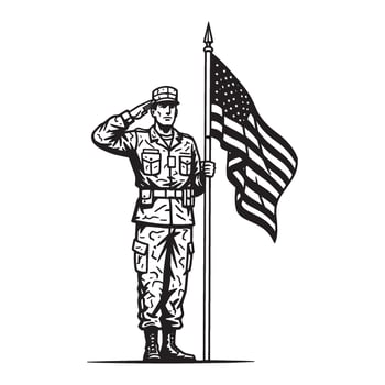 American soldier saluting the united states flag depicting patriotism and military service vector