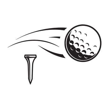 Golf ball and tee in motion showing direction and a sense of movement in silhouette vector