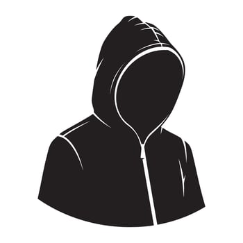 Anonymous person silhouette wearing a hoodie black and white graphic illustration vector
