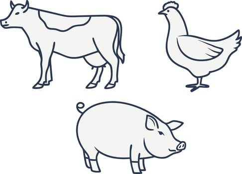 Cartoon Style Farm Animal Pack with Neatly Arranged Domestic Animals for Designers vector