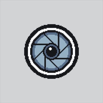 Pixel art illustration Camera Lens. Pixelated Shutter Lens. Shutter Camera Lens Glass Icon pixelated for the pixel art game and icon for website and game. old school retro. vector