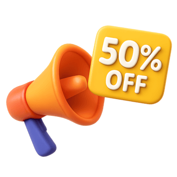 3D Megaphone with 50 percent OFF Sign Sale and Promotion Icon png